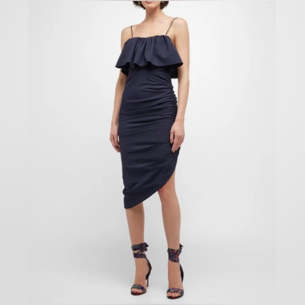 New! Cinq à Sept Christa Ruffle
Asymmetric Dress Navy Sz 4 $395